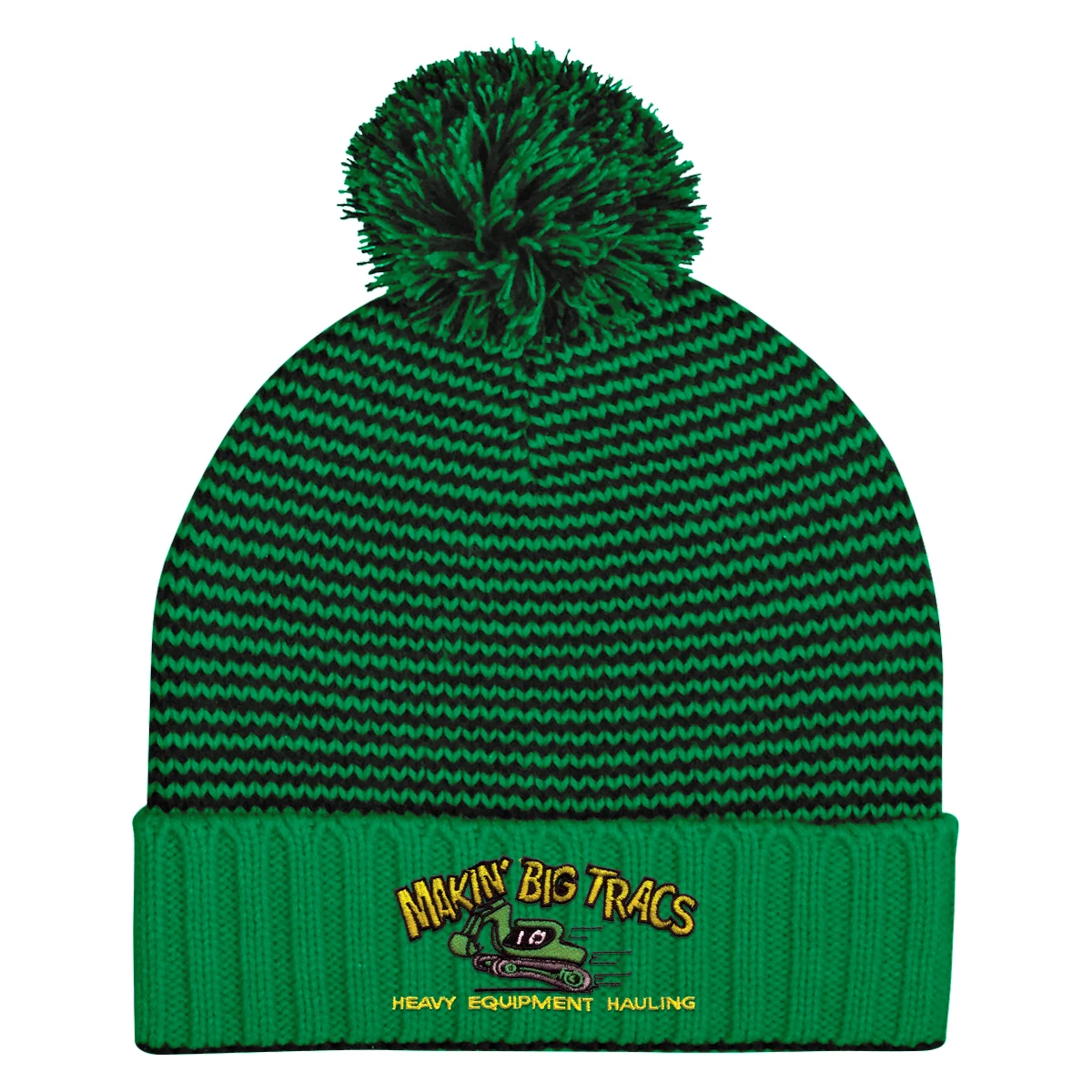 Knit Pom Striped Beanie With Cuff