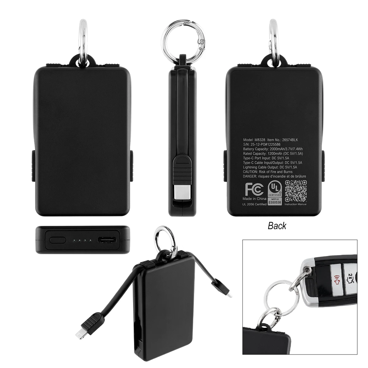 2,000 mAh UL Listed Power Bank Key Ring