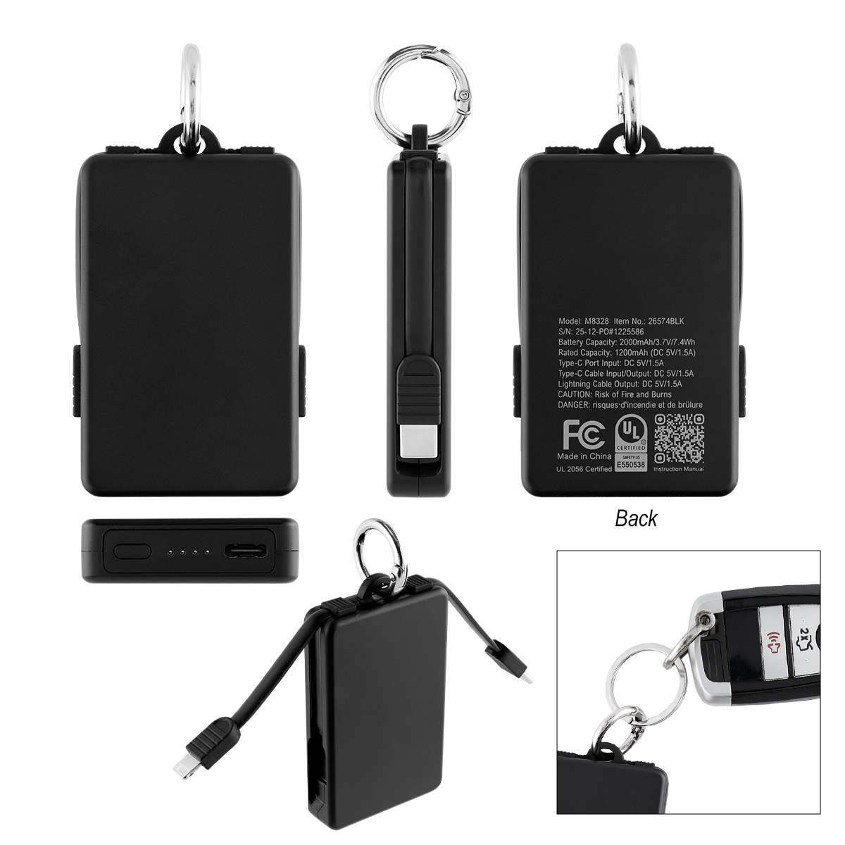 2,000 mAh UL Listed Power Bank Key Ring