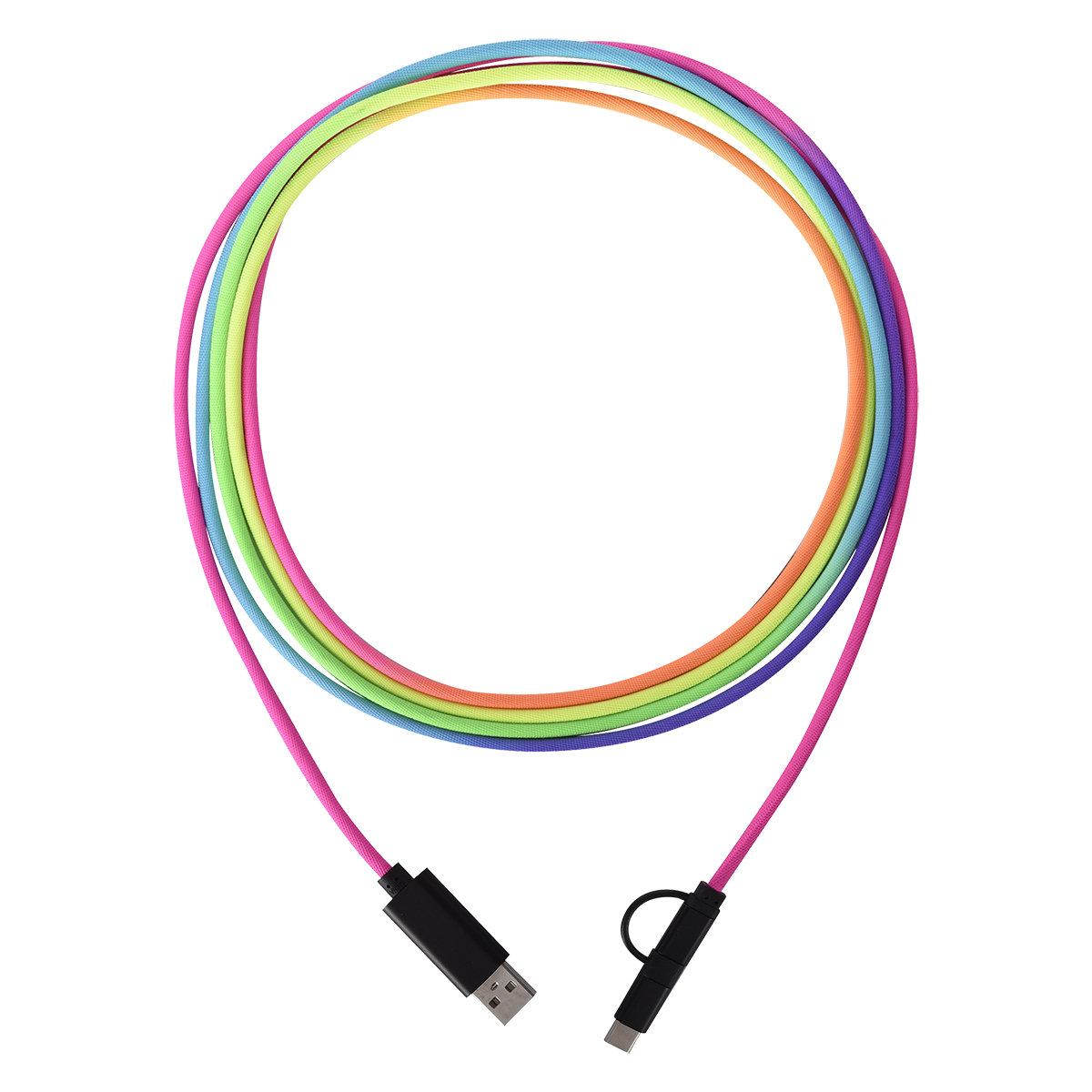 3-In-1 10 Ft. Rainbow Braided Charging Cable