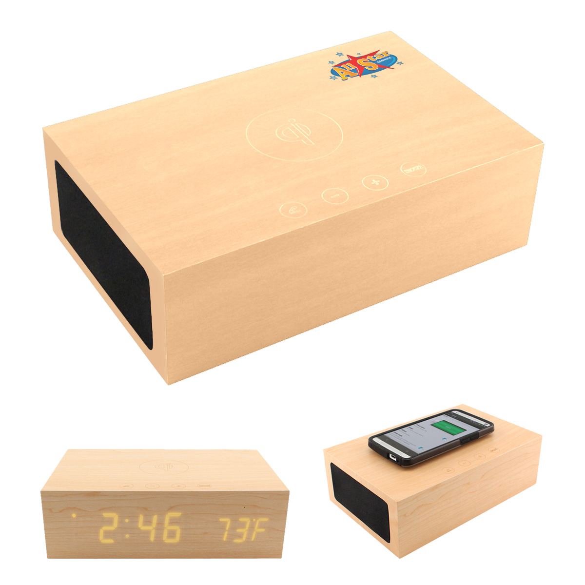 BlueSequoia Alarm Clock with Qi Charging Station and Wireless Speaker