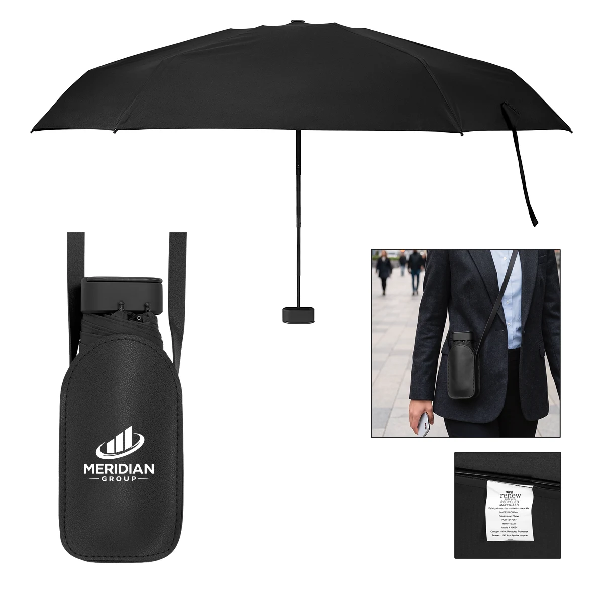 38" Arc Mini Telescopic Crossbody Umbrella With 100% rPET Canopy