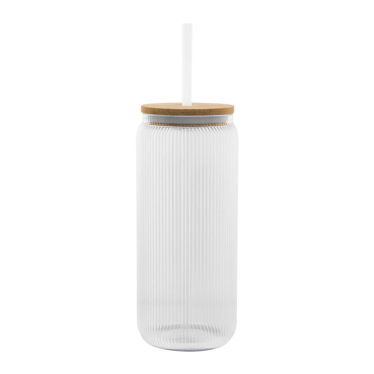 20 Oz. Ribbed Borosilicate Glass Can with Bamboo Lid