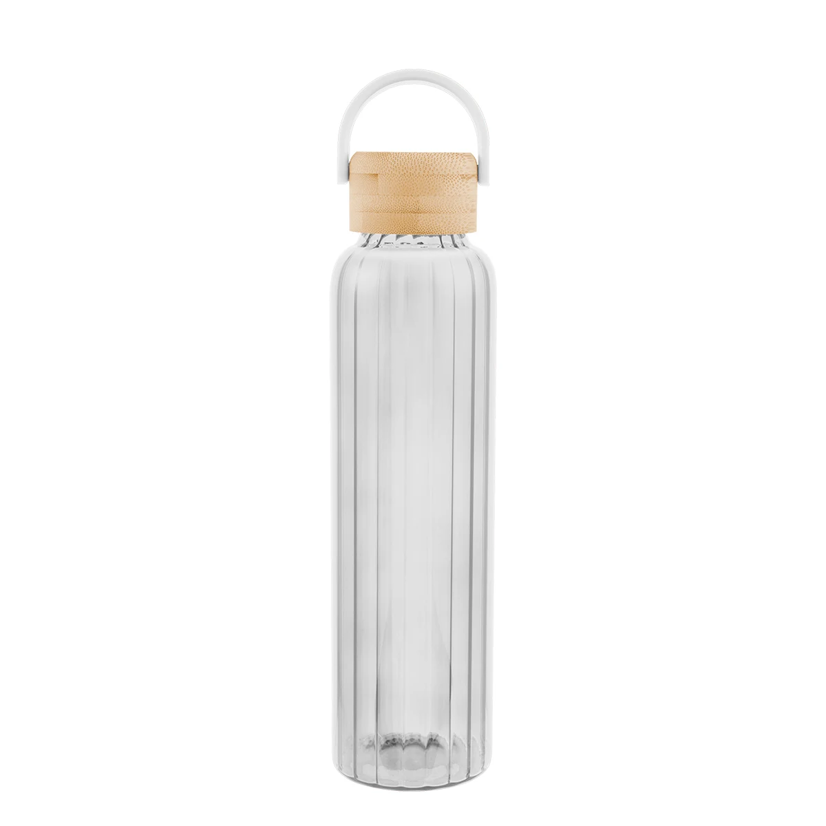 20 Oz. Ribbed Borosilicate Glass Bottle With Bamboo Lid