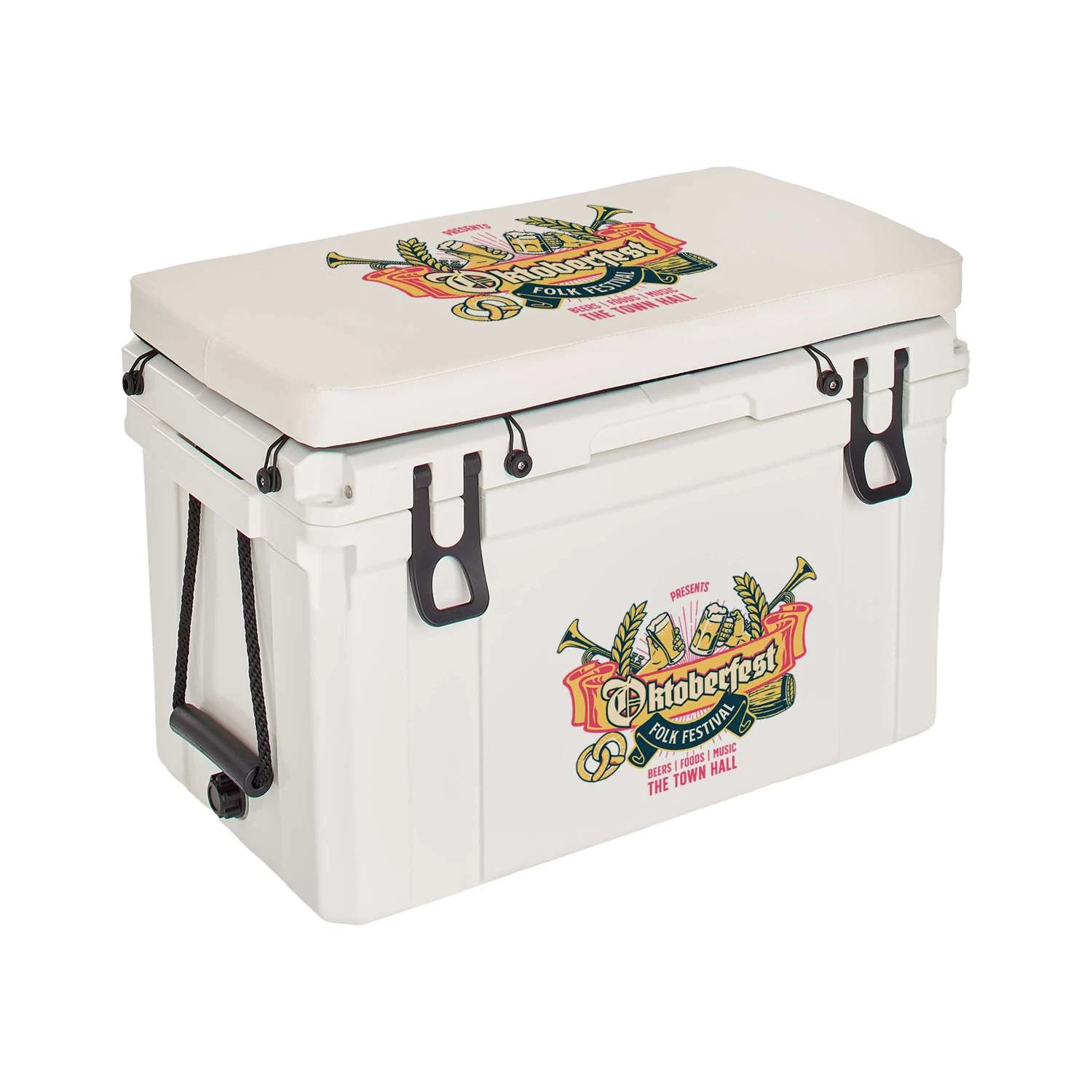 45L Bench Cooler, Front and Cushion Imprints