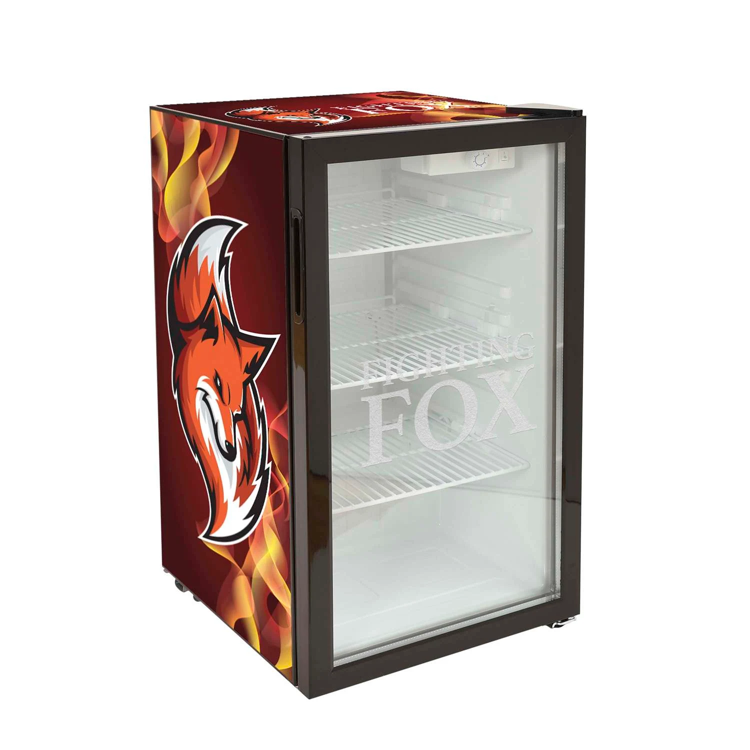 80L Large Countertop Fridge, Wrap Graphic w/ Glass Etching