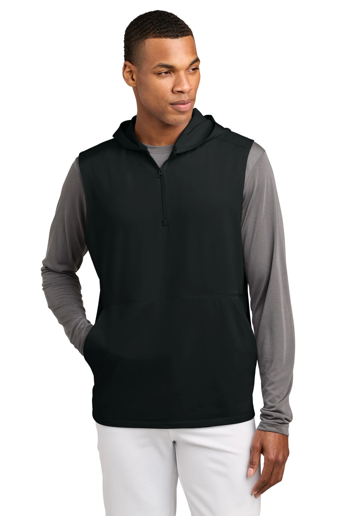 Sport-Tek Sport-Wick Stretch Sleeveless Hooded 1/4-Zip
