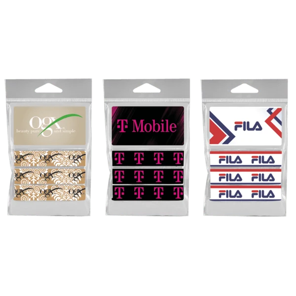 3-Piece Dye-Sublimated Fold-Over Elastic Hair Ties w/ Card Holder