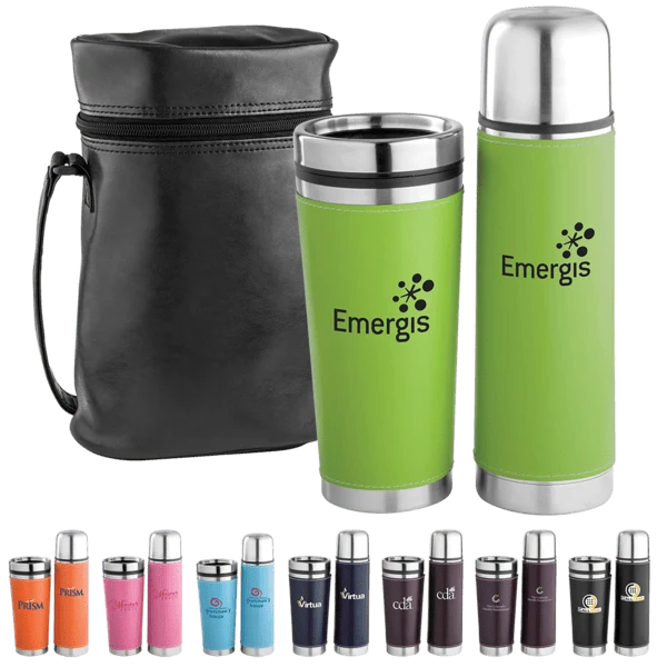 Leatherette Tumbler/ Vacuum Bottle Set
