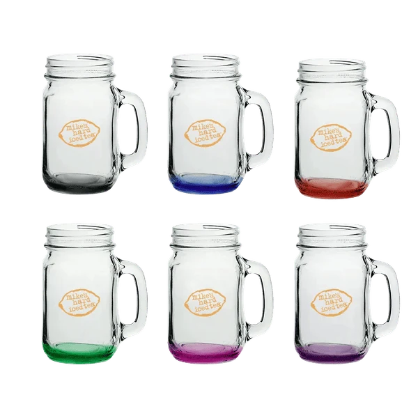 16 oz Mason Jars with Handles with Color Bottom